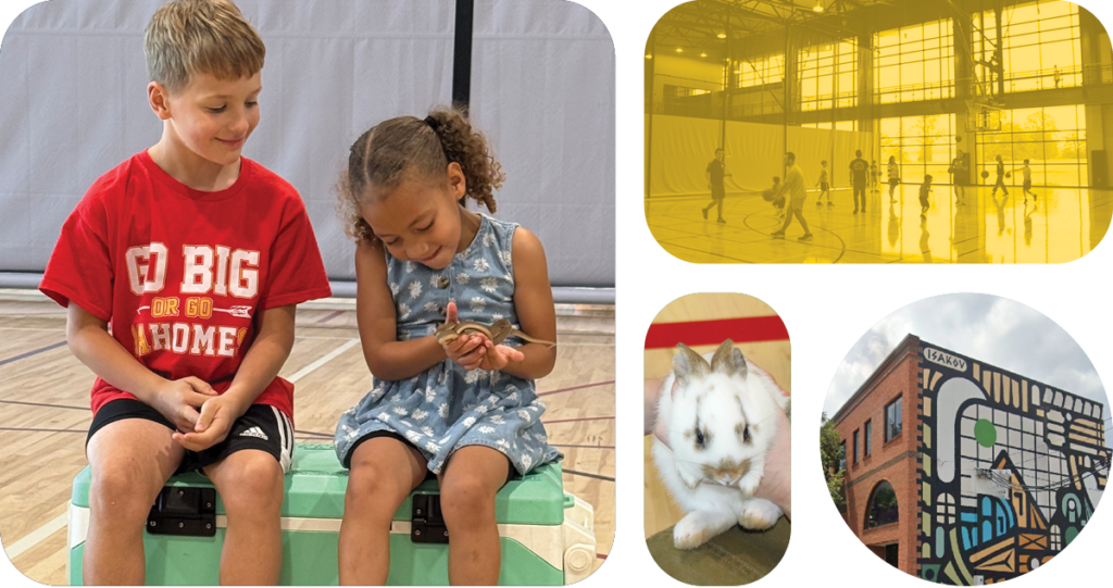 A young boy and girl playing with bunny as a result of a PCCF animal welfare fund.
